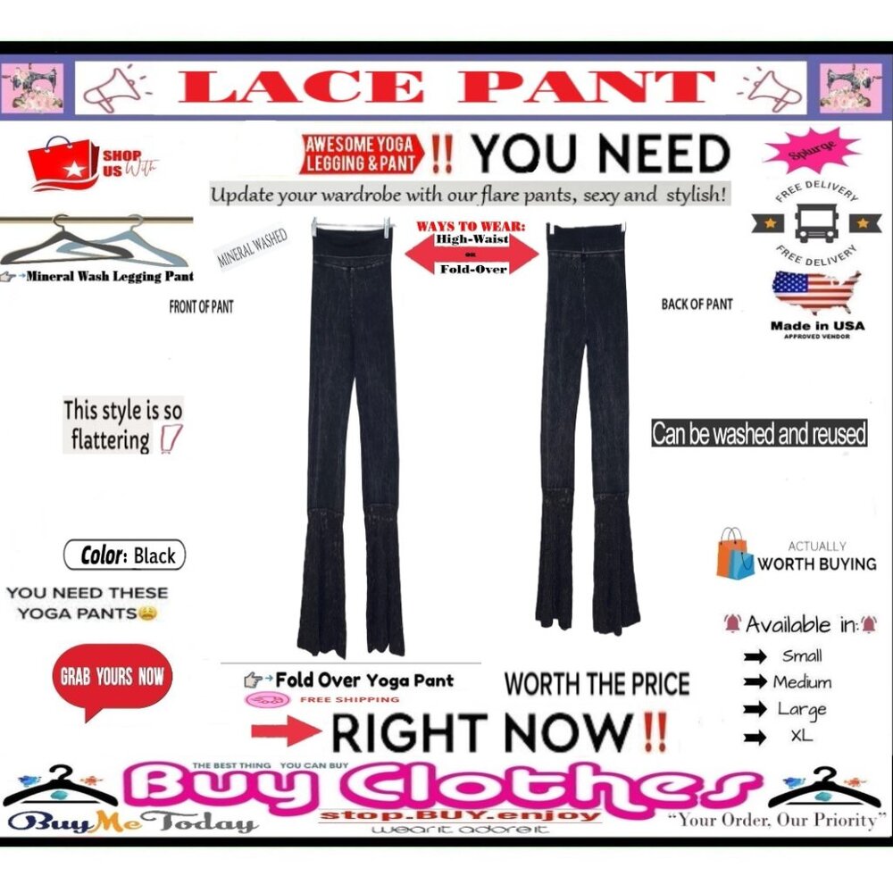 🛑 BOTTOM Fold Embroidery ➕ LACE 🆒 LEGGING PANT High Waist FLARE Wash BUY NOW - Picture 14 of 16